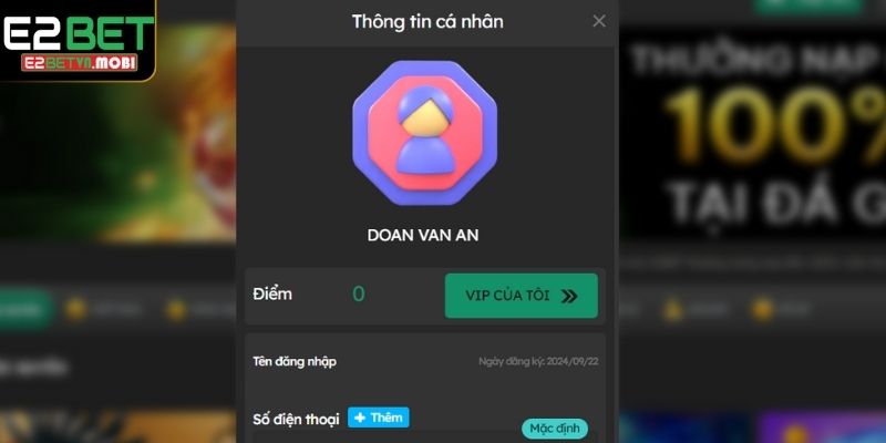 Xác nhận đăng ký E2BET thành công và đăng nhập