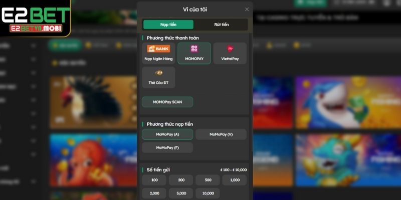 Nạp tiền E2BET thông qua ví điện tử Momo Pay